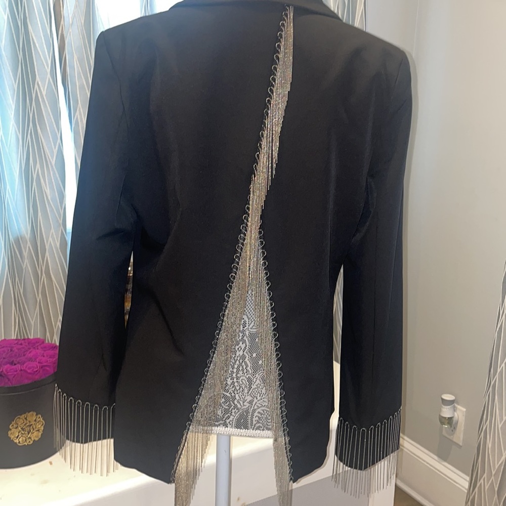 Gorgeous black Athina jacket with silver fringe detail size large